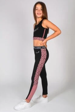 Pineapple Girls Leopard Panel Black Leggings -Pineapple 443052s3