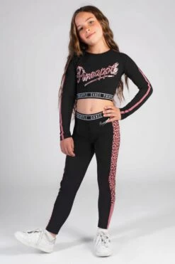 Pineapple Girls Leopard Logo Long Sleeve Crop Black Top -Pineapple 552027s3
