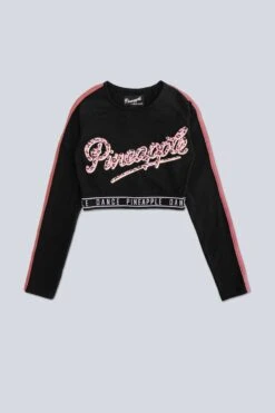 Pineapple Girls Leopard Logo Long Sleeve Crop Black Top -Pineapple 552027s5