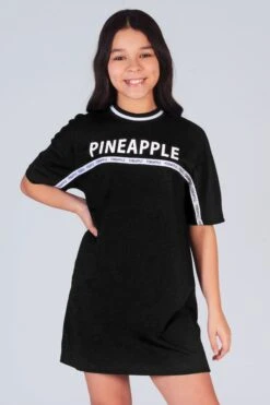 Pineapple Girls Black Stripe T-Shirt Dress