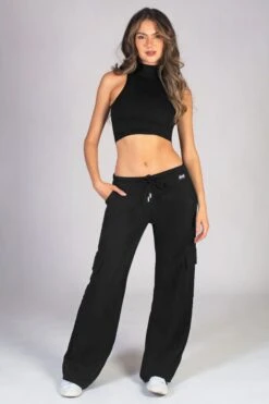 Pineapple Womens Cargo Wide Leg Black Joggers -Pineapple 947 520s3