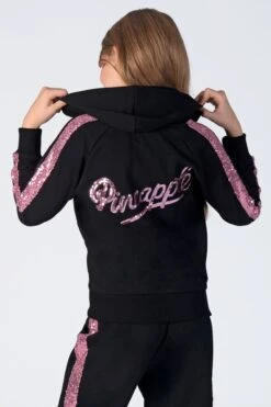 Pineapple Black Sequin Stripe Zip Hoodie