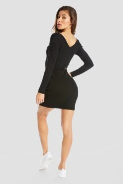 Double V Rib Dress -Pineapple double v rib dress black DR00080A1 04 49665319 1ace 4102 af3a 4d0fe8aadd41