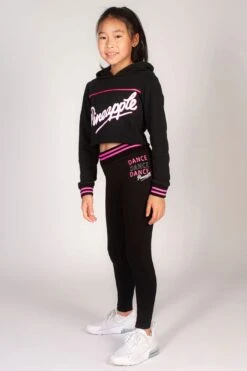 Stripe Logo Crop Hoodie -Pineapple girls black crop hoodie with stripe logo 03