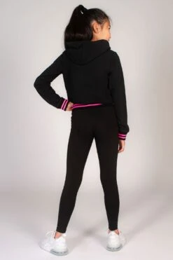 Stripe Logo Crop Hoodie -Pineapple girls black crop hoodie with stripe logo 04