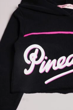 Stripe Logo Crop Hoodie -Pineapple girls black crop hoodie with stripe logo 05