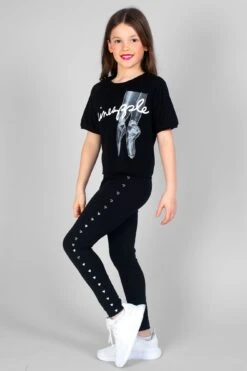 Heart Stud Leggings -Pineapple girls black heart stud leggings 03