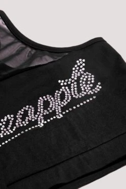 Logo Mesh Panel Crop Top -Pineapple girls black logo mesh panel crop top 05