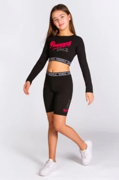 Long Sleeve Dance Crop Top -Pineapple girls black long sleeve dance crop top TL1634CA1 03