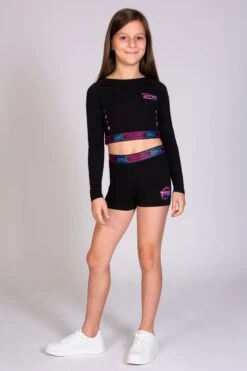 The Next Step Long Sleeve Crop Top -Pineapple girls black pineapple the next step long sleeve crop top 03