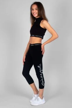 Script Crop Leggings -Pineapple girls black script crop leggings 03