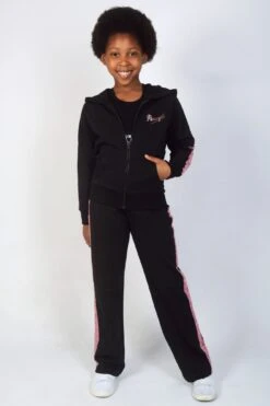 Sequin Stripe Zip Hoodie -Pineapple girls black sequin stripe zip hoodie 03
