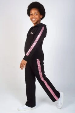 Sequin Stripe Zip Hoodie -Pineapple girls black sequin stripe zip hoodie 04