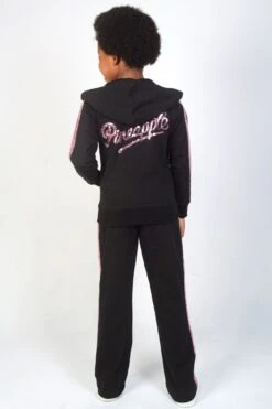 Sequin Stripe Zip Hoodie -Pineapple girls black sequin stripe zip hoodie 05
