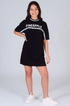 Stripe T-Shirt Dress -Pineapple girls black t shitrt dress with white stripe DR0022CA1 01