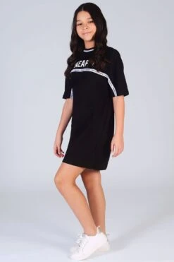 Stripe T-Shirt Dress -Pineapple girls black t shitrt dress with white stripe DR0022CA1 03