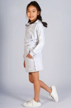Sporty Stripe Skirt -Pineapple girls grey marl spoty skirt with white stripe SK0012CA3 03