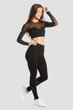 Mesh Panel Long Sleeve Crop Top -Pineapple monroe crop lslv top black TL01140A1 03