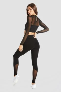 Mesh Panel Long Sleeve Crop Top -Pineapple monroe crop lslv top black TL01140A1 04