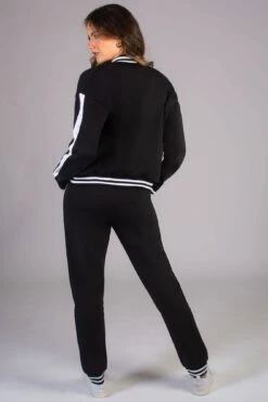 Stripe Jersey Bomber 8 Stripe Jersey Bomber -Pineapple womens black bomber jacket with white stripe JH00330A1 04