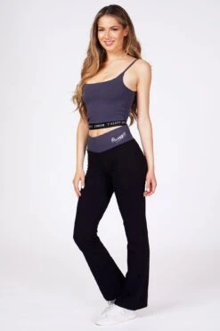 Contrast Band Bootcut Jersey Trousers -Pineapple womens black contrast band bootcut jersey trousers 03