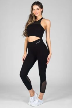 Mesh Panel Crop Leggings 6 Mesh Panel Crop Leggings -Pineapple womens black crop monroe leggings 03