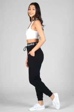 Double Waistband Joggers -Pineapple womens black dbl trackpants 03