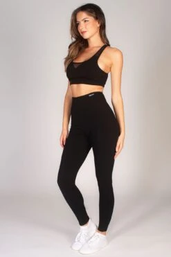 High Waisted Leggings -Pineapple womens black high waisted leggings PT18630A1 03