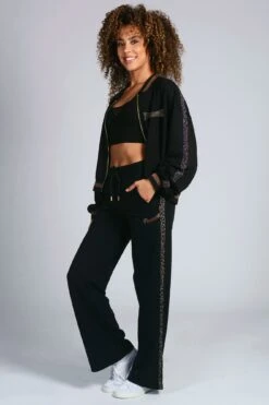 Leopard Jersey Bomber -Pineapple womens black leopard bomber 04