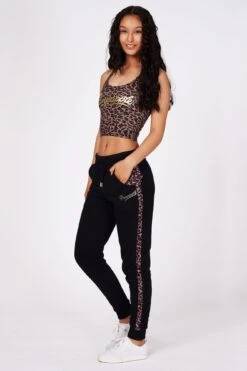 Leopard Stripe Joggers -Pineapple womens black leopard stripe jogger 03