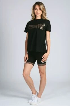 Leopard Trim Cycling Shorts -Pineapple womens black leopard trim cycling shorts 03 f71a8454 26a7 4898 9030 d6c1d42b3186