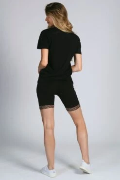 Leopard Trim Cycling Shorts -Pineapple womens black leopard trim cycling shorts 04 06882935 e720 4540 bcba 2172268cd22e