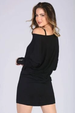 Monroe Long Sleeve Jersey Dress -Pineapple womens black mini dress with long sleeves DR00230A1 03