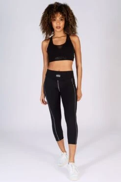 Performance Crop Leggings -Pineapple womens black performance crop leggings PT18530A1 03
