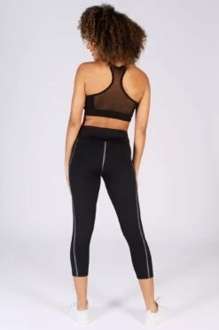 Performance Crop Leggings -Pineapple womens black performance crop leggings PT18530A1 05