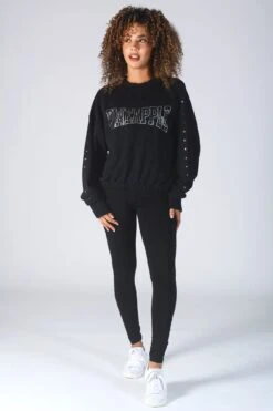 Stud Logo Sweat Top -Pineapple womens black stud logo sweat top 03