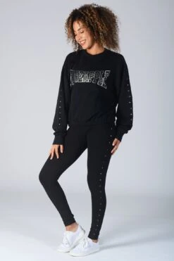 Stud Logo Sweat Top -Pineapple womens black stud logo sweat top 04