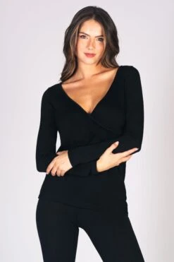 Reversible Wrap Long Sleeve Jersey Top -Pineapple womens black wrap long sleeve jersey top 02 651e8408 3664 4249 a3ee 88ae7596b832