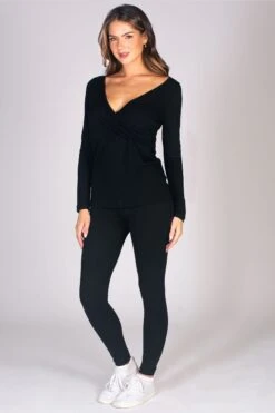 Reversible Wrap Long Sleeve Jersey Top -Pineapple womens black wrap long sleeve jersey top 04 71da3011 7f27 421c a742 eef18403f52b